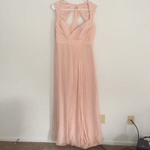 Blush floor length Amsale bridesmaid dress